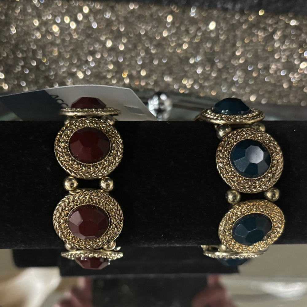 2 BUNDLE~ Bracelet Lot! Forest Green/Merlot on GOLD*